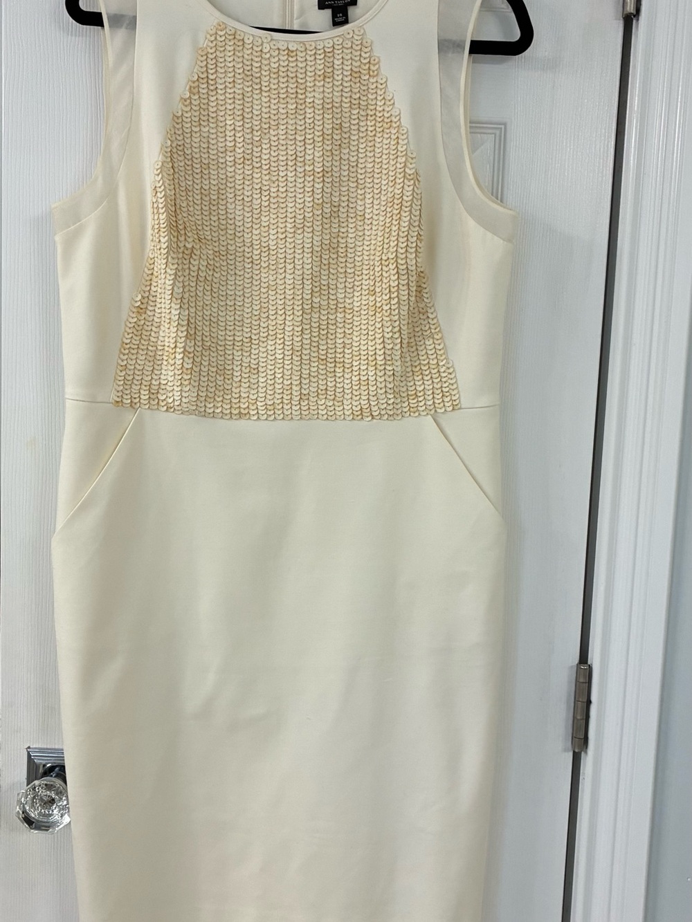 Ann Taylor Sleeveless Cream Sequin-Accented Sheath Dress size 14